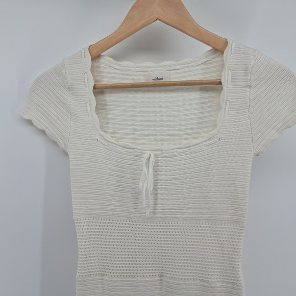 Wilfred XS White Knit Sweater Dress Scallop Trim Y2K‎ Cottagecore Soft Aritzia - Picture 2 of 12